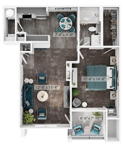 Floor plan for 1 bed, 1 bath, 787 sqft